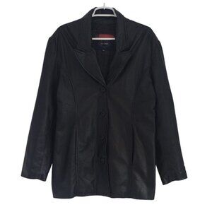 U.S.A Men's Button Front Leather Jacket Black, Size XXL.